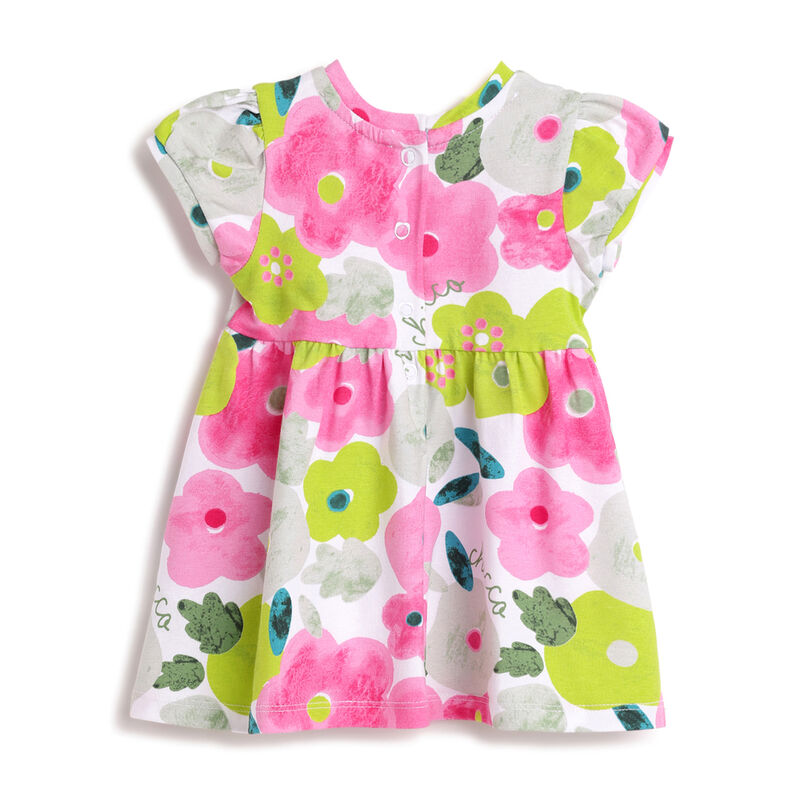 Girls White Printed Short Sleeve Dress image number 1